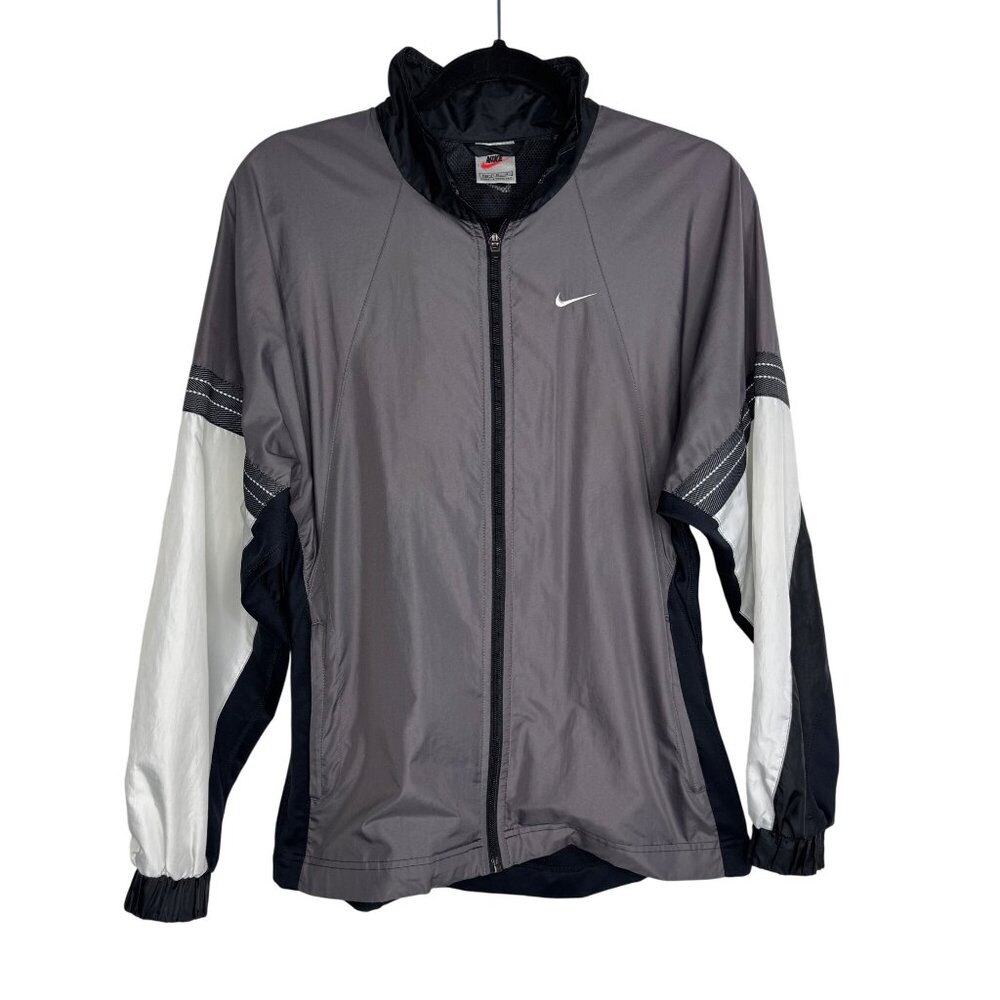 Vintage Nike Men's‎ Gray White & Black Windbreaker Jacket with Stretchy Back